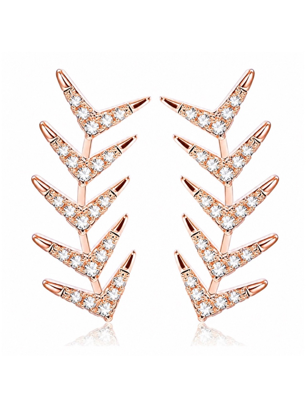 Rose Gold CZ Ear Climber Earrings | Leaf Vine Ear Crawler Studs